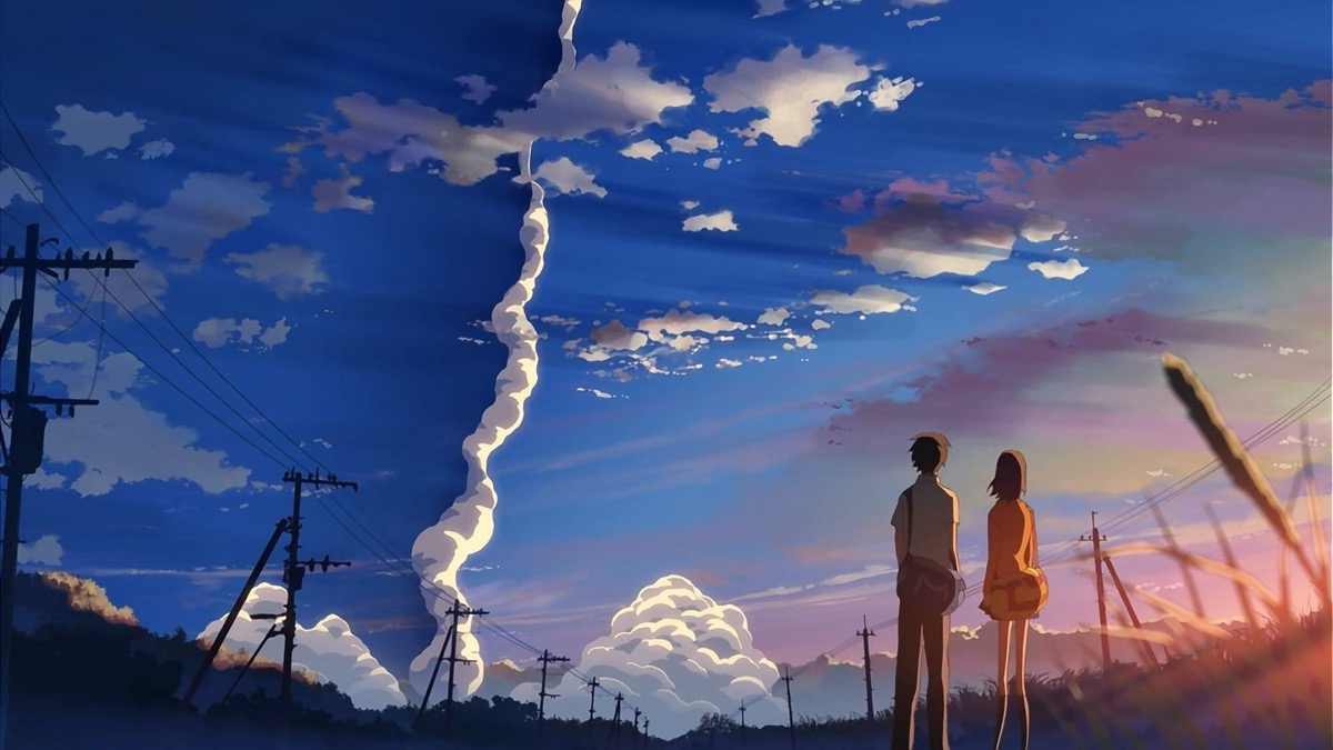 A boy and girl stare up into the sky in "5 centimeters per second"