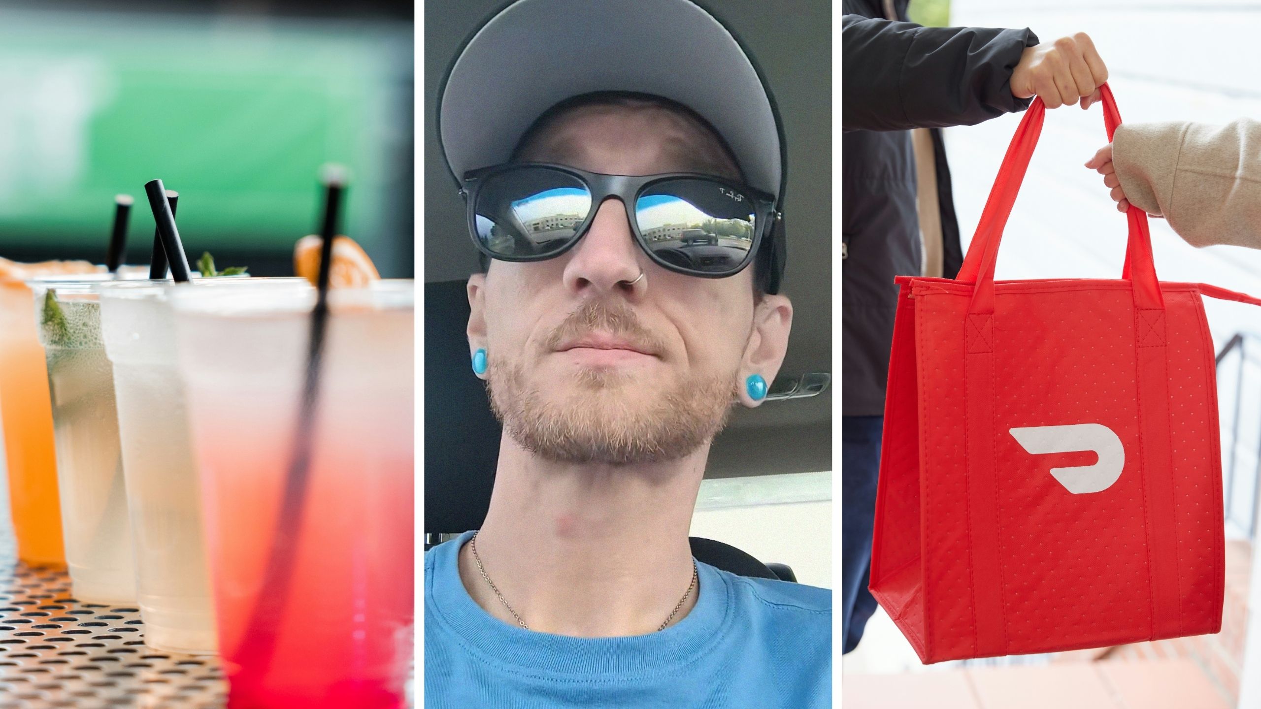 to go beverages (l) doordasher shares job experience (c) doordash delivery (r)