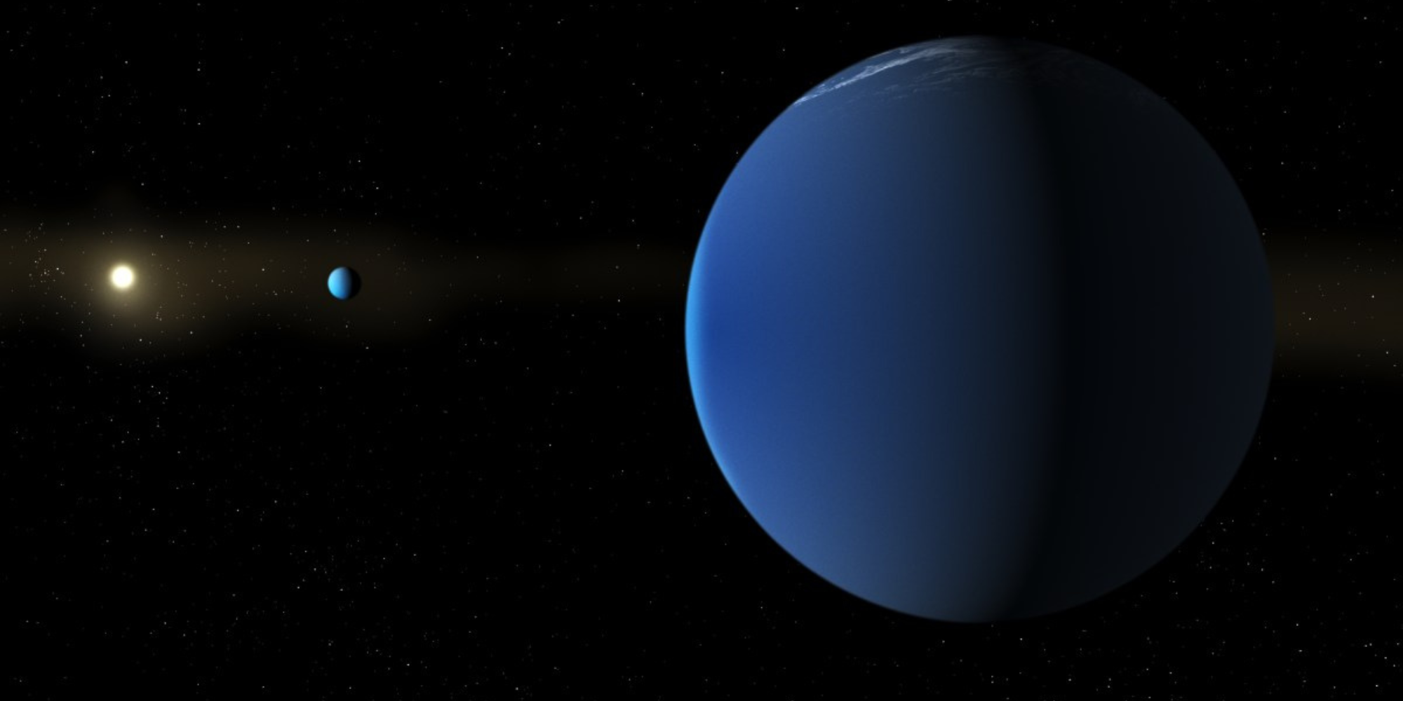 An illustration depicting the Sun-like star TOI-791 and two giant planets that NASA's TESS space telescope discovered in its orbit