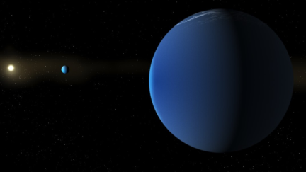 An illustration depicting the Sun-like star TOI-791 and two giant planets that NASA's TESS space telescope discovered in its orbit