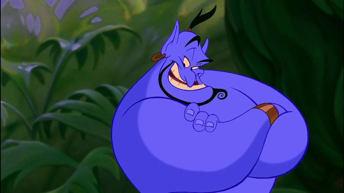Genie crosses his arms and smirks in Aladdin