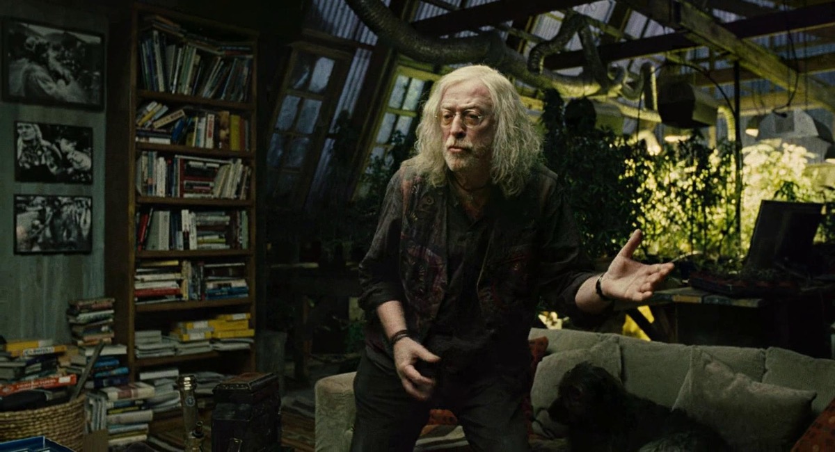 Jasper gesticulates in his home in Children of Men
