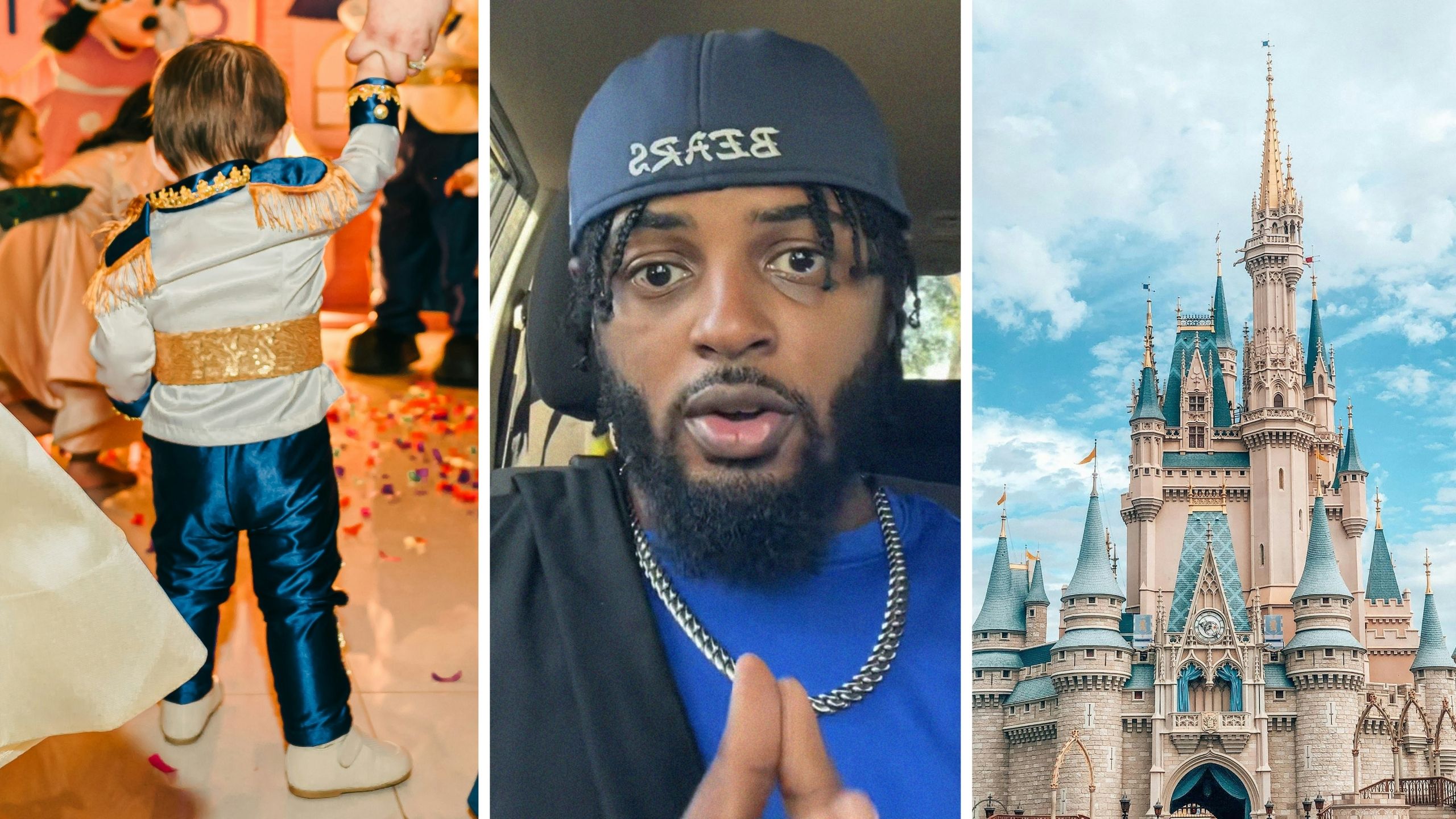kid at disney (l) man shares Disney park features for special guests (c) Disney park (r)