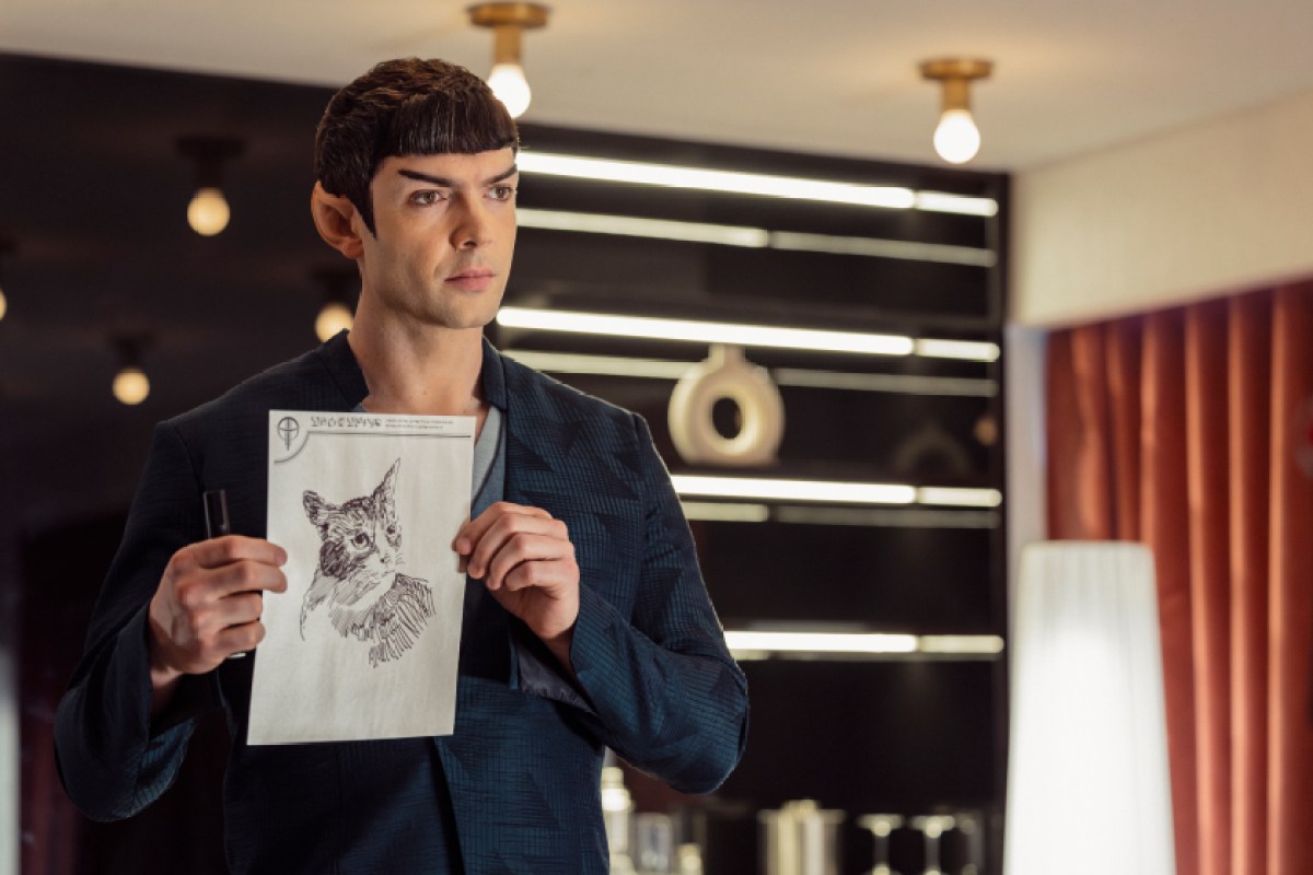 (L-R): Martin Quinn as Scotty, Celia Rose Gooding as Uhura, and Melissa Navia as Erica Ortegas in season 4, episode 3, of Star Trek: Strange New Worlds streaming on Paramount+, 2026. Photo Credit: