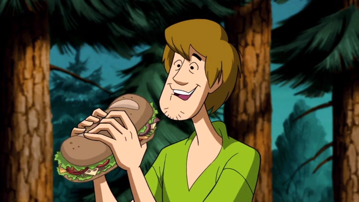 Shaggy prepares to eat a massive sandwich in Scooby Doo