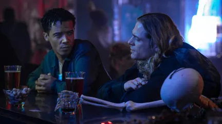 Sam Reid as Lestat De Lioncourt and Jacob Anderson as Louis De Pointe Du Lac - Anne Rice's The Vampire Lestat _ Episode 06 - Photo Credit: