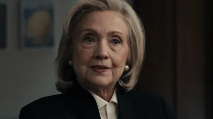 a woman with a bob haircut wearing a suit