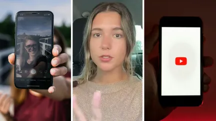 iphone camera (l) woman warns iphone users (c) YouTube app (r)