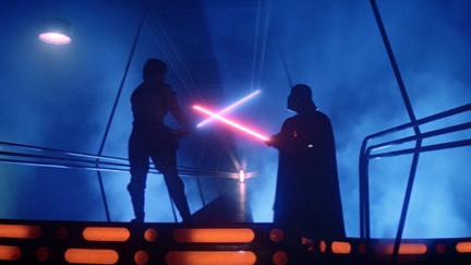 Luke Skywalker and Darth Vader battle in 
