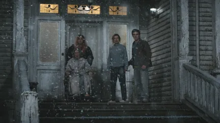 family on stairs