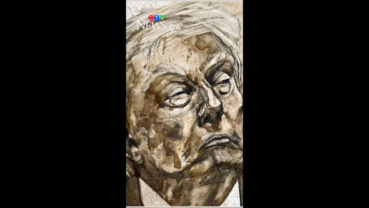 Portrait of Donald Trump done with horse manure