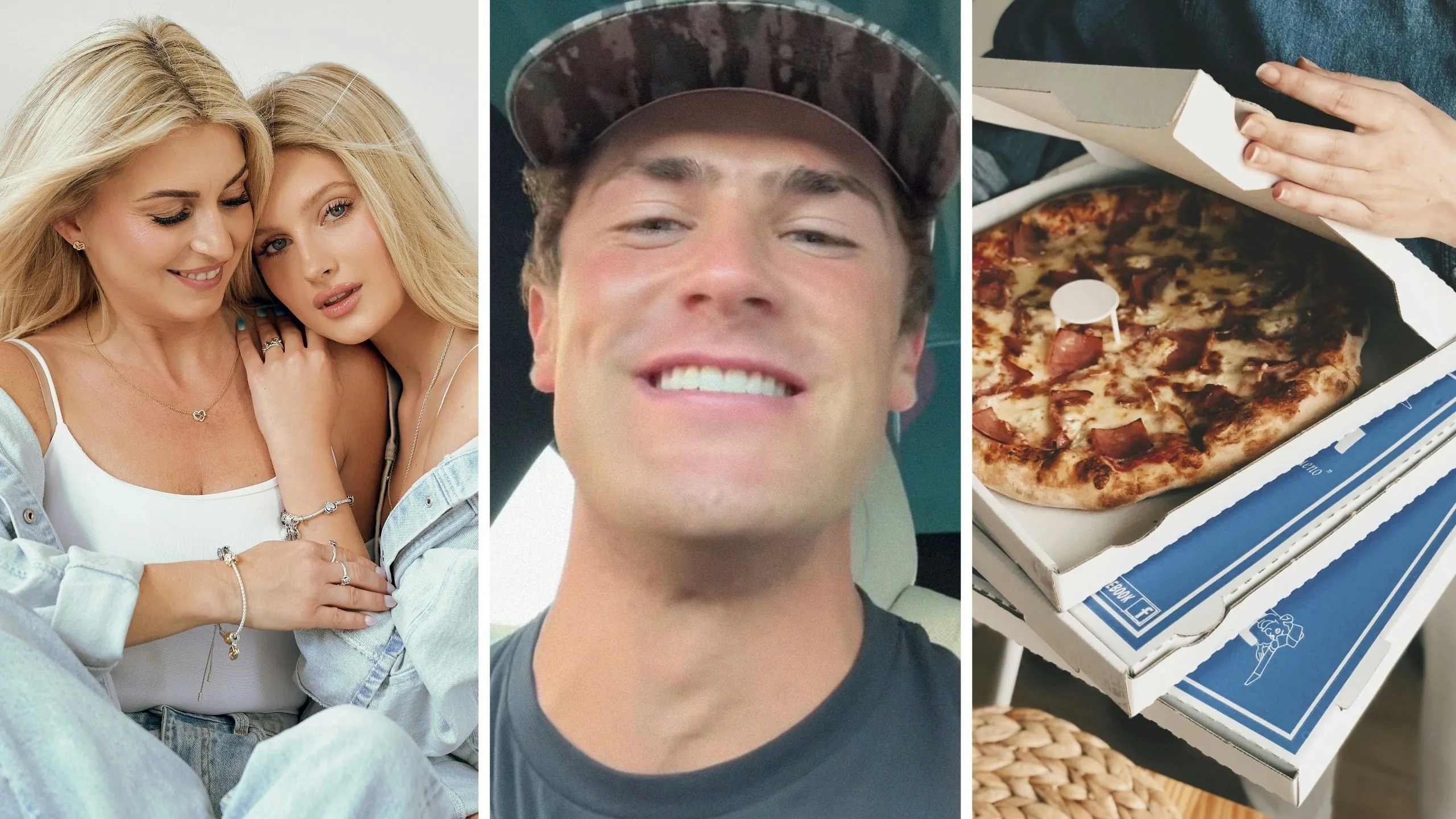 pretty daughters (l) man shares pizza delivery experience (c) Pizza delivery (r)
