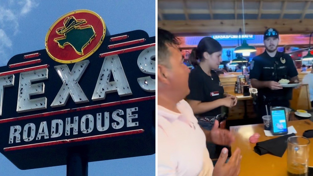 Texas Roadhouse customer gets served by a police officer