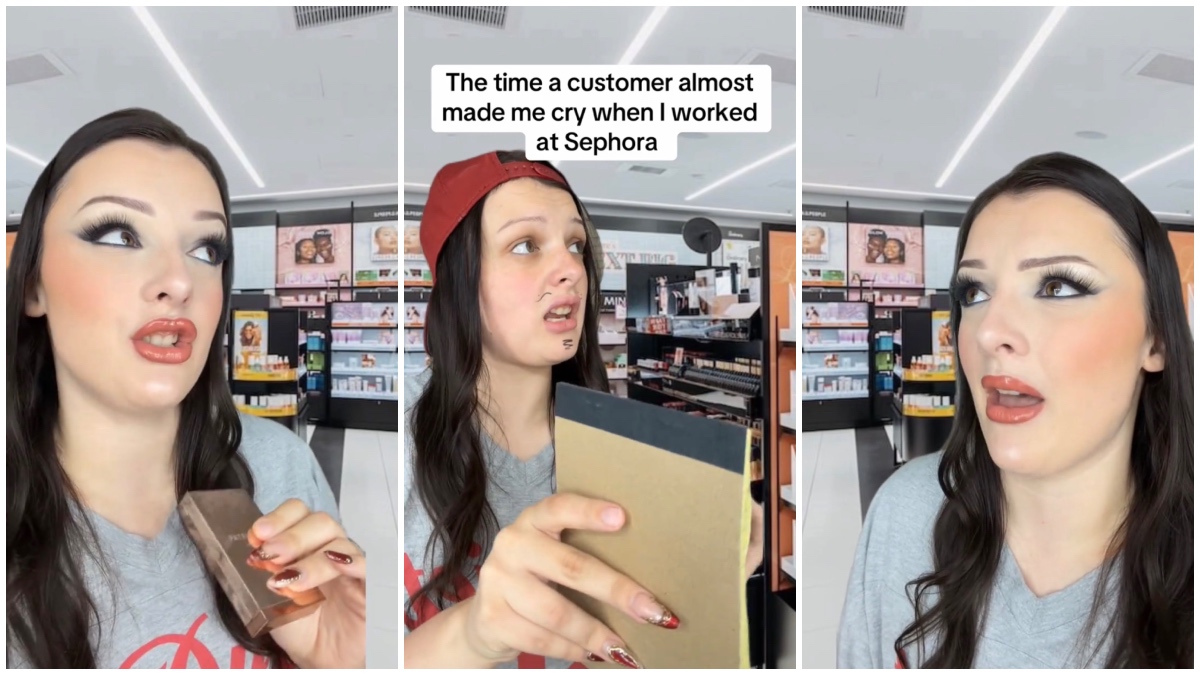 TikTok creator reenacts an encounter as a Sephora worker helping a father buy makeup products.