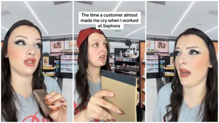 TikTok creator reenacts an encounter as a Sephora worker helping a father buy makeup products.