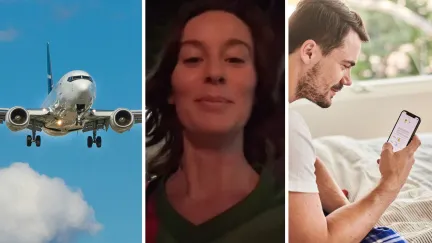 flight to Arizona (l) woman shares relationship issue (c) man sending flirty messages (r)