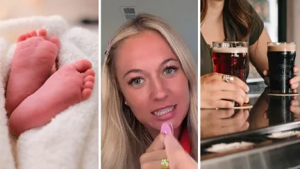 new born (l) woman shares dating experience (c) woman goes on a date with a man (r)