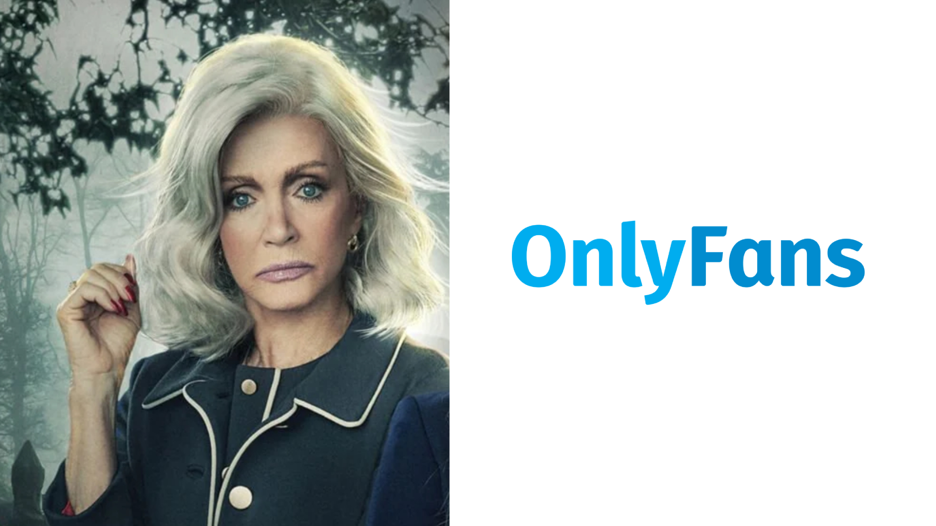 Actress Donna Mills standing across from OnlyFans logo.