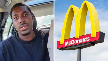 uber eats driver (l) mcdonald's logo (r)