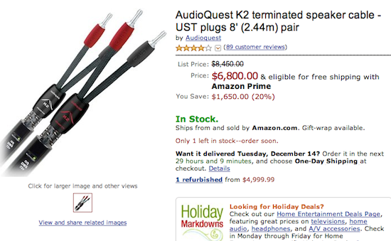 AudioQuest K2 terminated speaker cable - UST plugs 8' (2.44m) pair